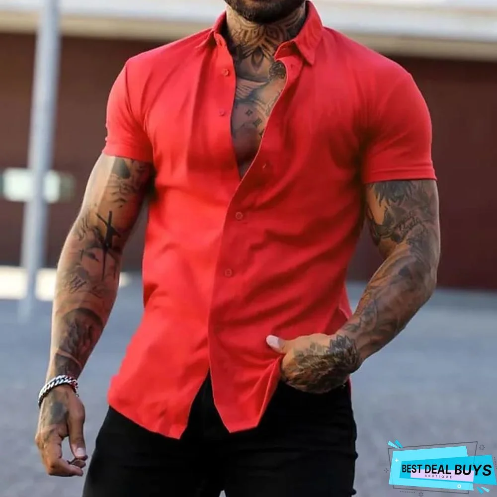 Men's Shirt Button Up Shirt Summer Shirt Casual Shirt Black White Yellow Pink Dark Navy Short Sleeve Plain Turndown Street Daily Clothing Apparel Fashion Casual Comfortable