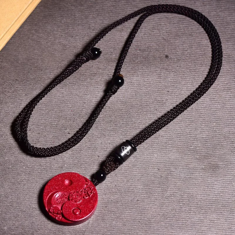 Cinnabar Yin Yang Bagua Calm Concentration Necklace String Pendant