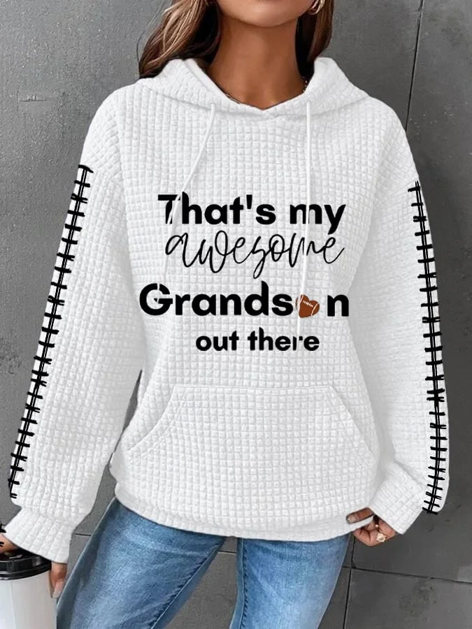 Women's That's My Grandson Out There Football Lover Casual Waffle Hoodie socialshop