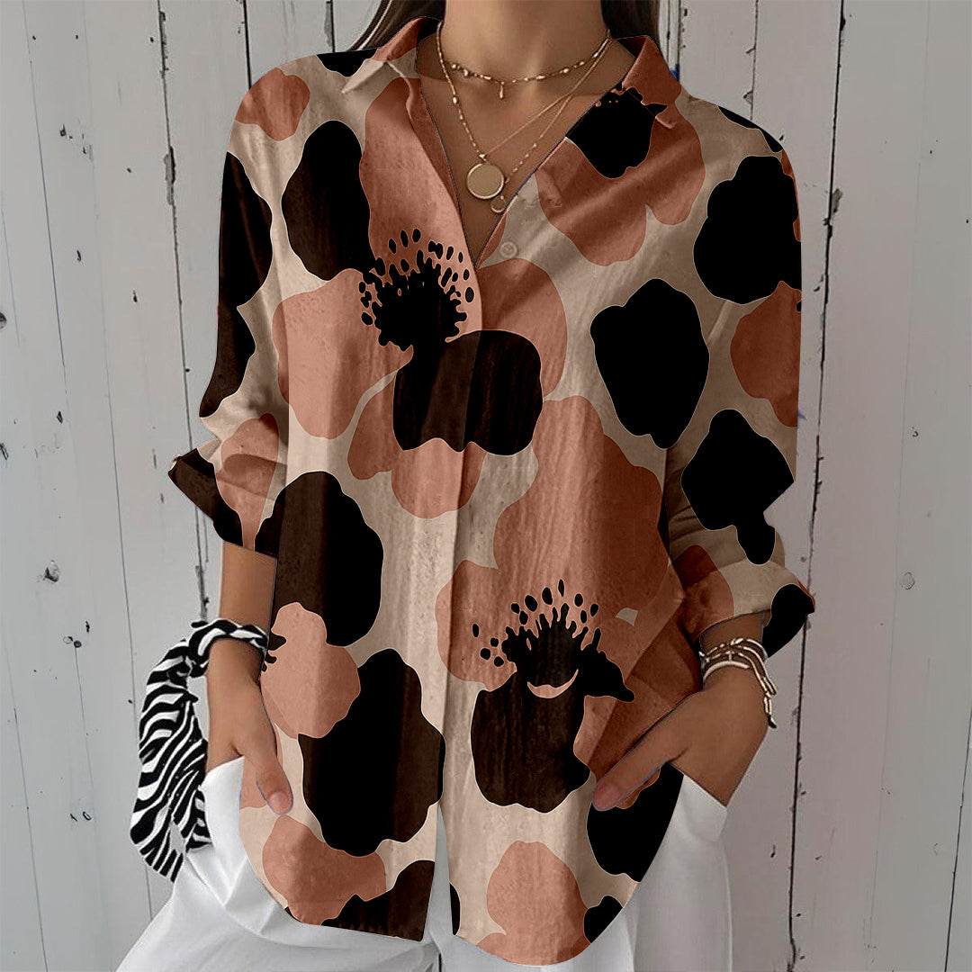 Women Long Sleeve V-neck Graphic Floral Printed Top