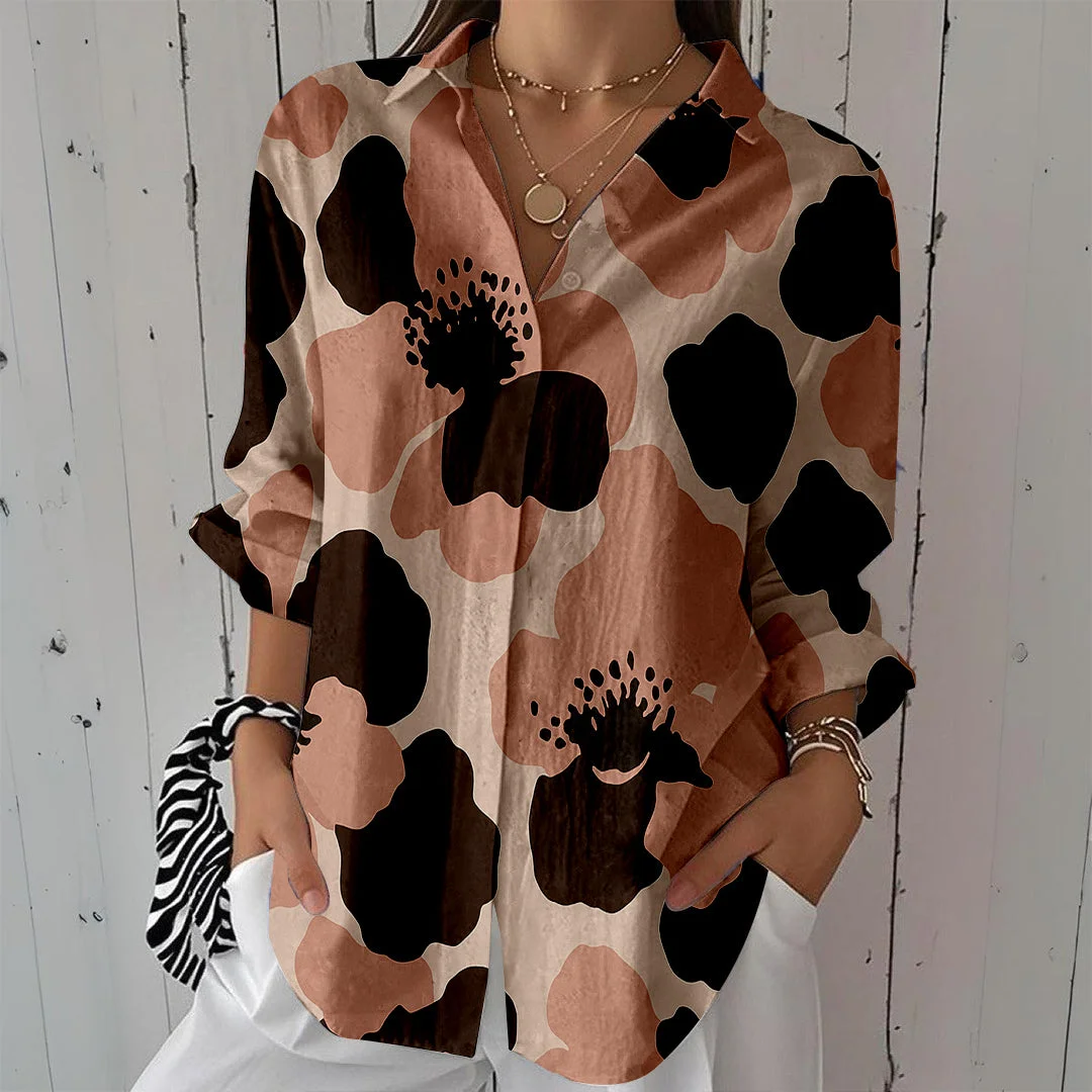 Style & Comfort for Mature Women Women Animal, Pink, Black DZCL0150 3/4 Sleeve Shirt Collar Printed Button Tops