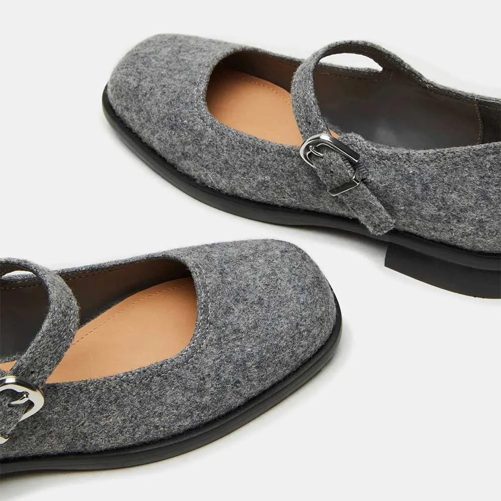 Chic Grey Farbic Square Toe Buckle Strap Women Mary Jane Shoes