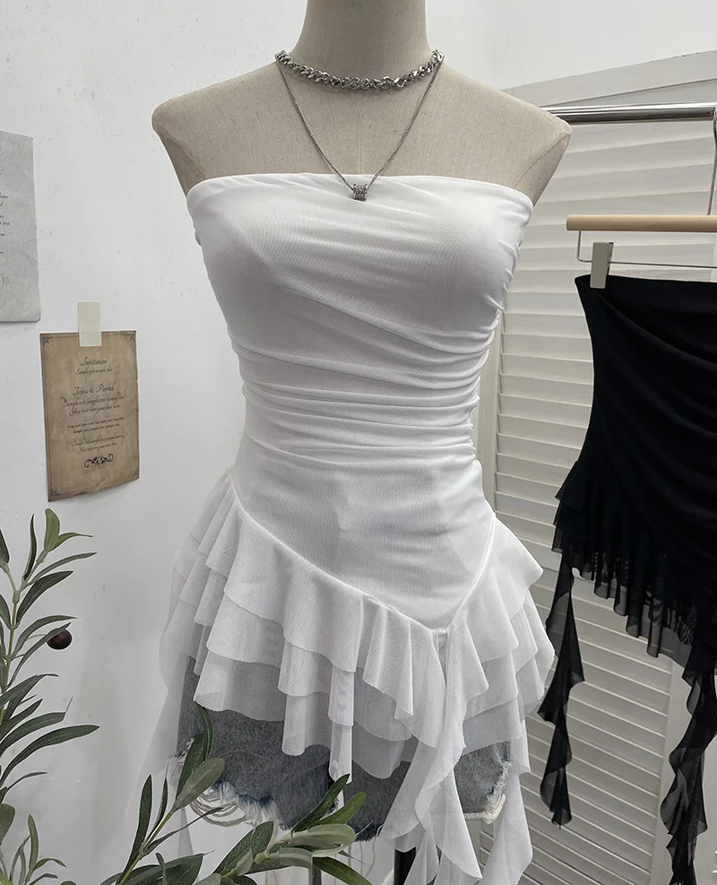 Nigikala Nigikala Shooting Hottie Sexy Shoulder Irregular Lotus Side Ribbon Bram Repair Print Sleeveless Top 1228