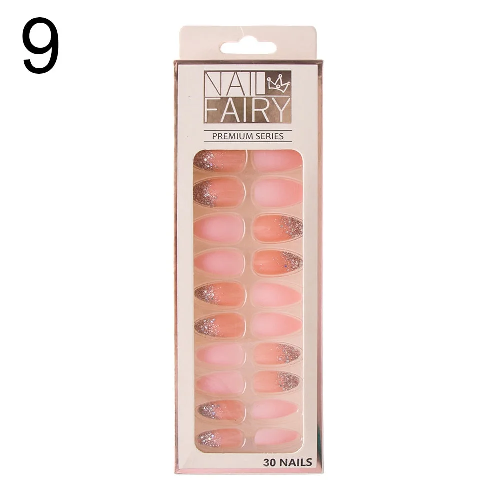 24/30Pcs/Set Reusable False Nail Tips Set Full Cover Shiny Matte Nail Tips With Designs Press On Nails Art Fake Extension Tips-Nail Inspo