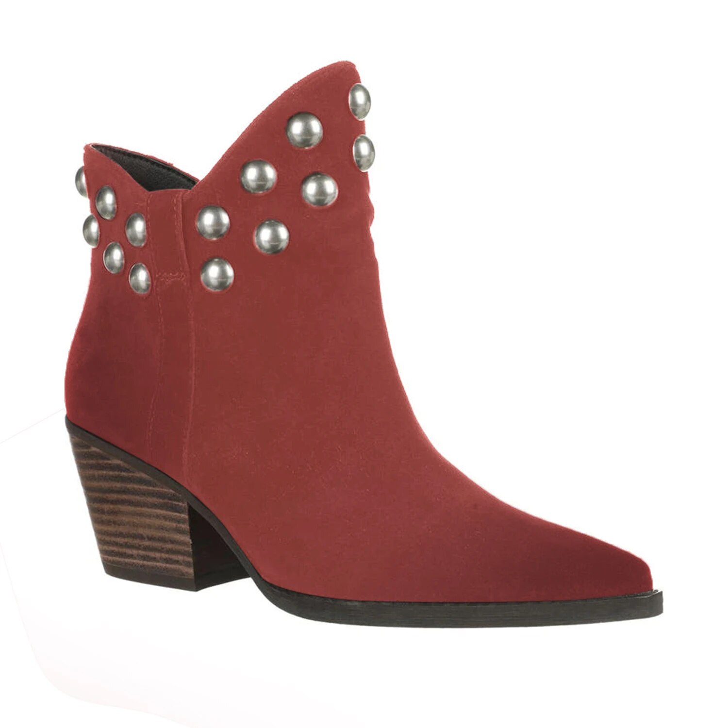 TAAFO Red Rivets High Chunky Heels Women Ankle Boots Pointed Toe Booties Ladies Dress Office Shoes