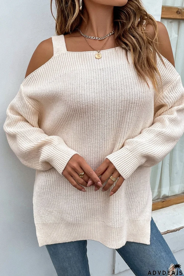 Ribbed Cold Shoulder Long Sleeve Knit Top