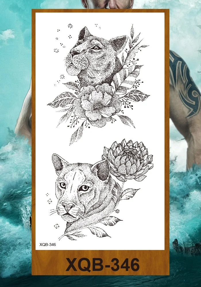 Temporary Tattoo Stickers Feather Totem Tiger Wolf Lion King Cheetah Men Women Adults Girl Flower Arm Body Fake Tatoo Waterproof