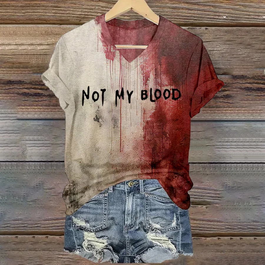 Womens Bloody Halloween Print Casual T-Shirt