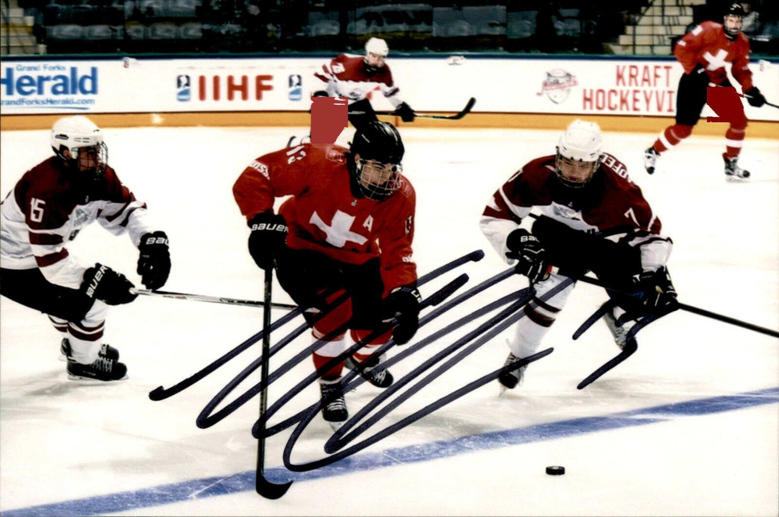 Nico Hischier SIGNED 4x6 Photo Poster painting TEAM SWITZERLAND / NEW JERSEY DEVILS #3