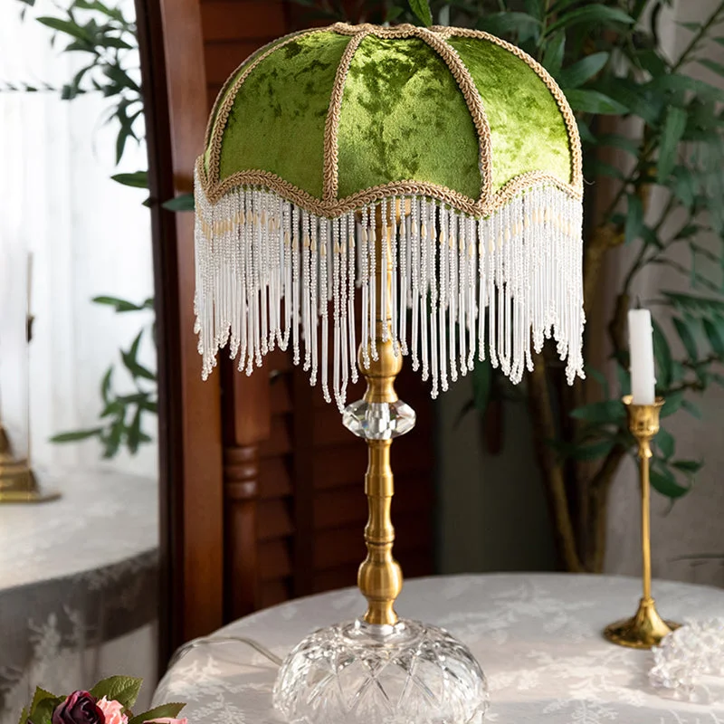 Retro Green Mid-Century Tassels Table Lamp
