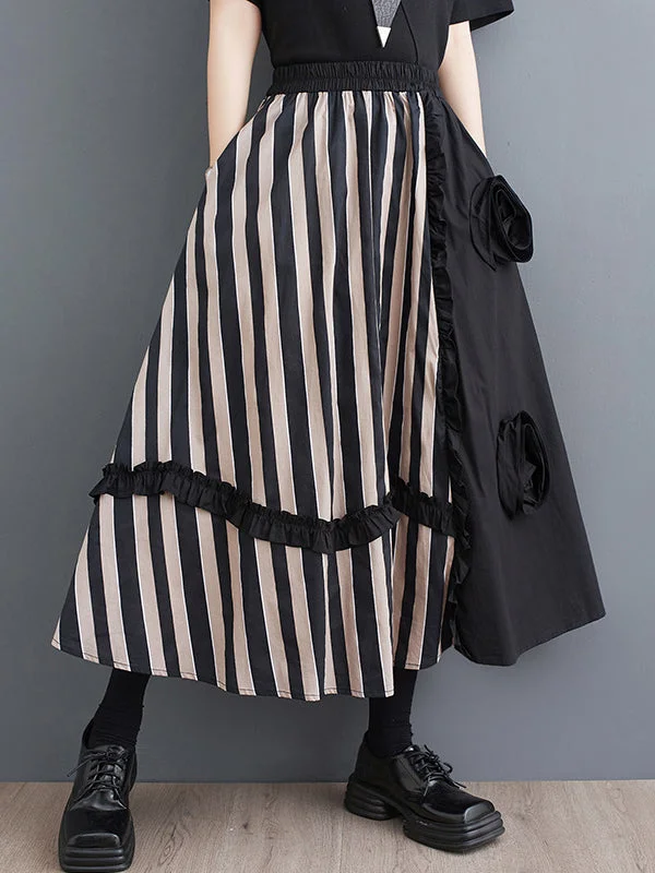 Elastics High Waisted Loose Flower-Embellished Split-Joint Skirts Bottoms