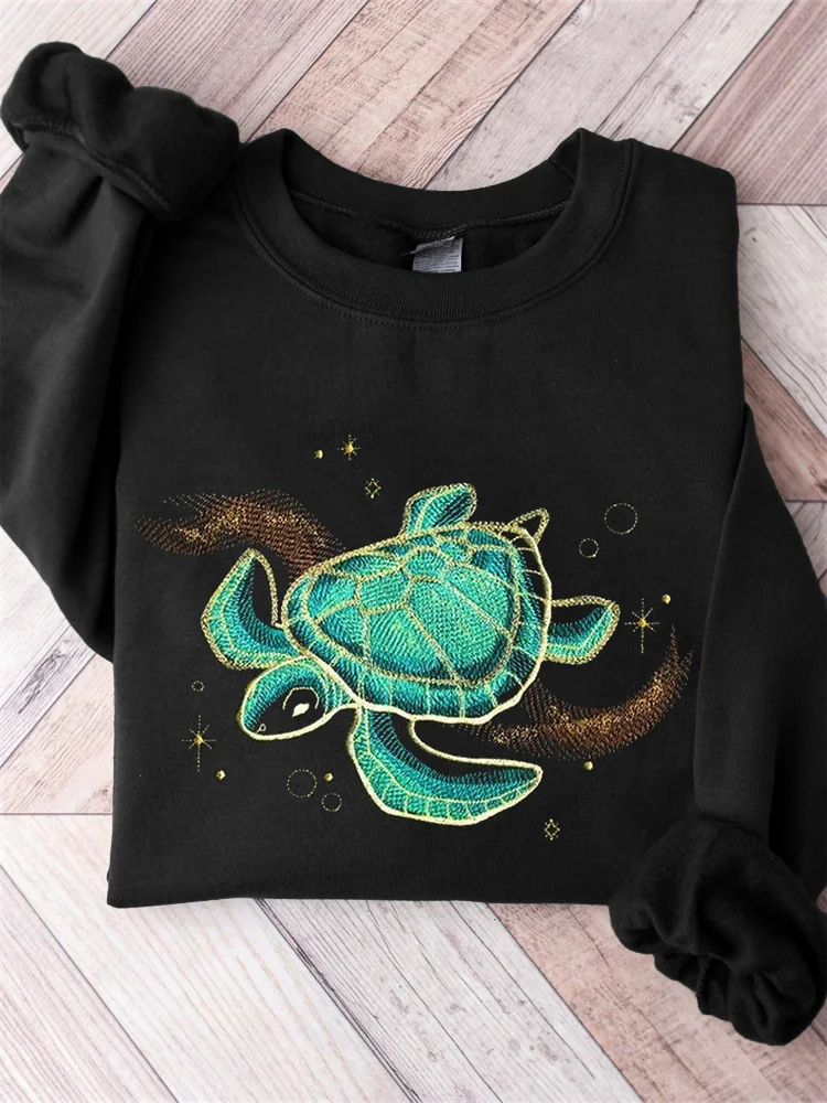 Elegant Sea Turtle Embroidery Art Comfy Sweatshirt