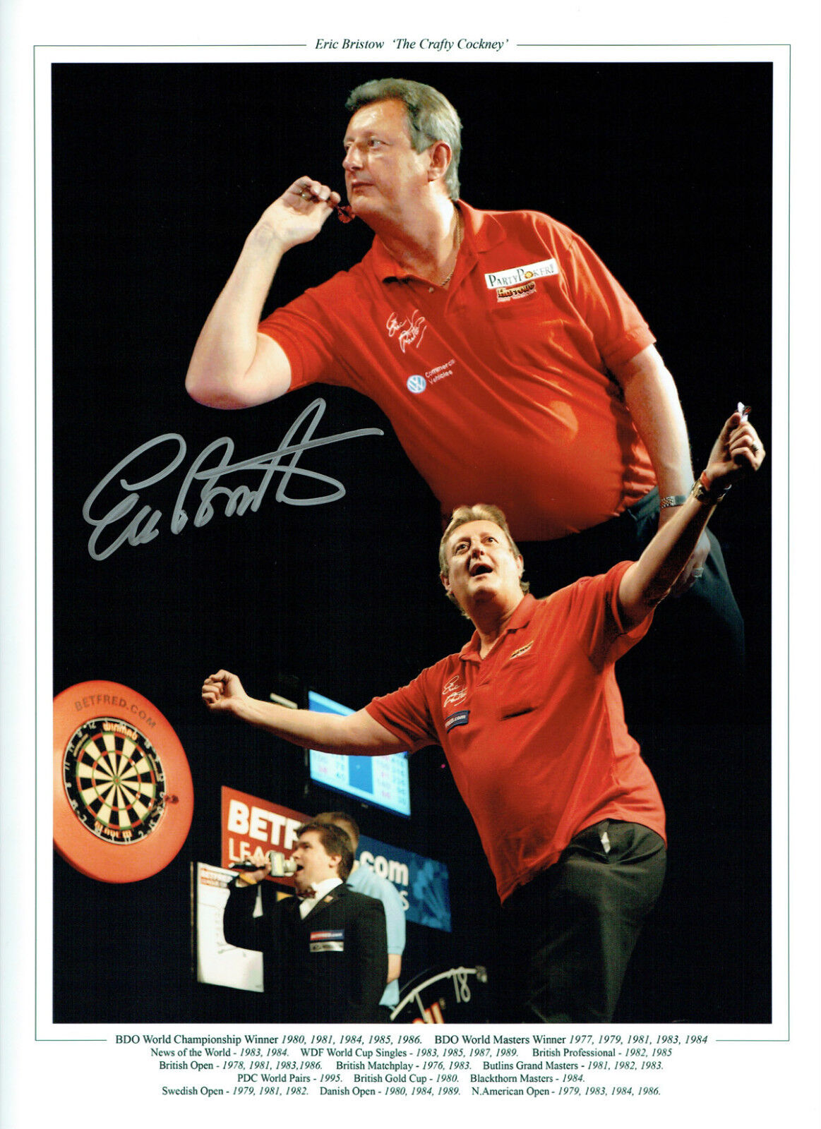 Eric BRISTOW Crafty Cockney Signed Autograph Darts 16x12 Montage Photo Poster painting AFTAL COA