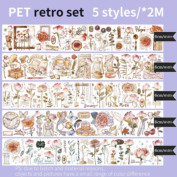 JOURNALSAY 5/6Rolls/Set Multi-size Cute Journal Decoration PET Washi Tape