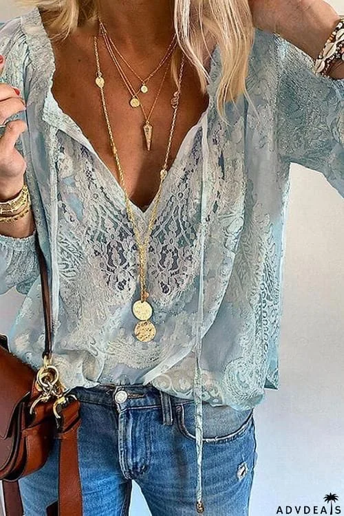 Lace Loose Long Sleeve Blouse