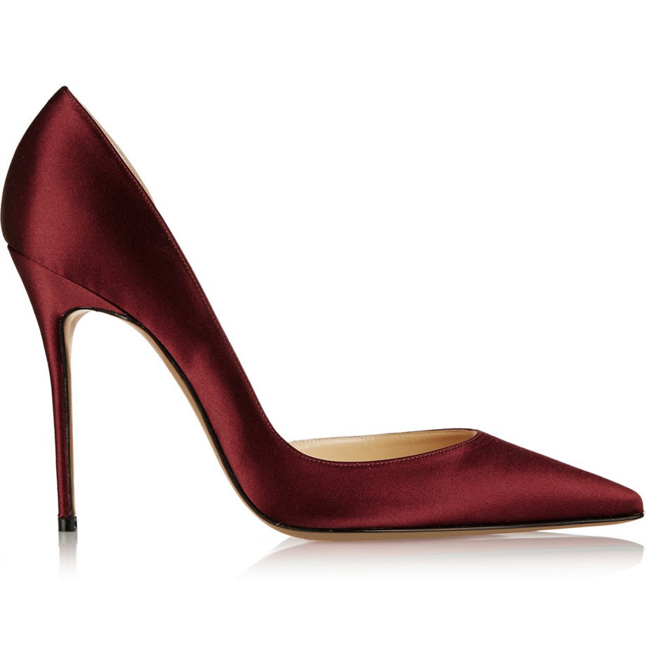 GOOSHOE Burgundy Satin D'orsay Stiletto Pumps