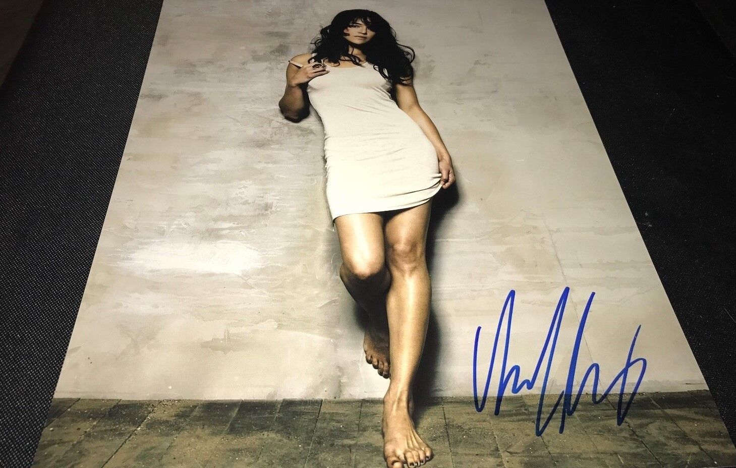 Michelle Rodriguez In A White Dress Hand Signed 11x14 Autographed Photo Poster painting w/COA