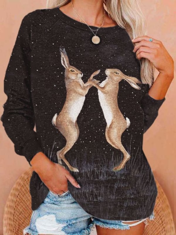 Women's Easter Rabbits Print Casual Sweatshirt