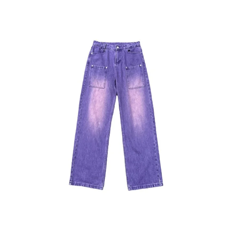 Churchf Churchf Jeans Female Grinding White Gradient Design Sense Straight Leg Pants Large Size Loose High Waist Show Thin Wide Leg Pants Generation Hair