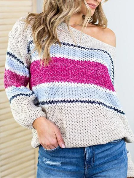 Women's Knitted Scoop Neck Long Sleeve Sweater Top