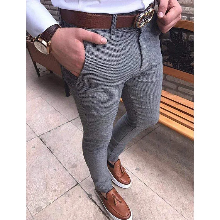 BrosWear Solid Color Slim-Fit Pants