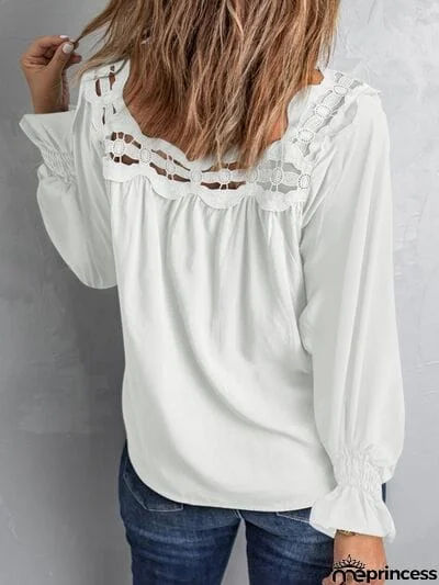 Cutout Square Neck Long Sleeve Blouse
