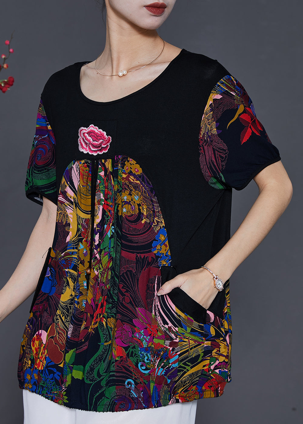 VCSHOES Black Embroideried Patchwork Tasseled Cotton Tank Tops Summer