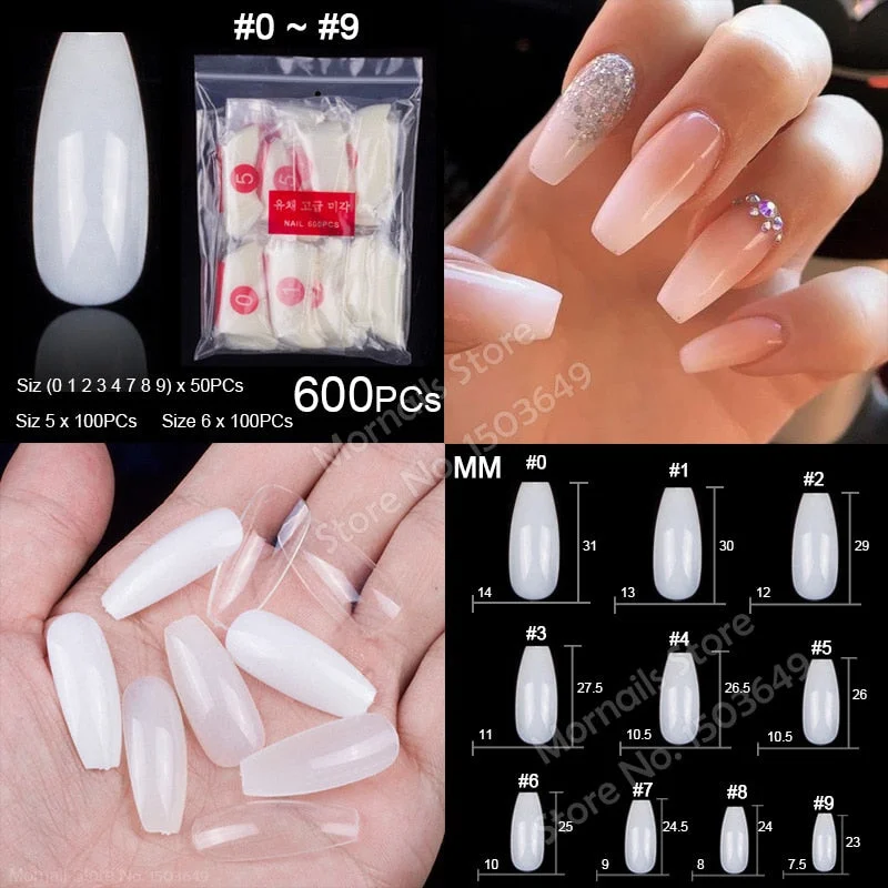 500 Pieces Of Ballerina Stiletto Coffin Rounded Square False Nail Tips Manicure Fake Nail Tips Long False Nails Short Nail Tips-Nail Inspo