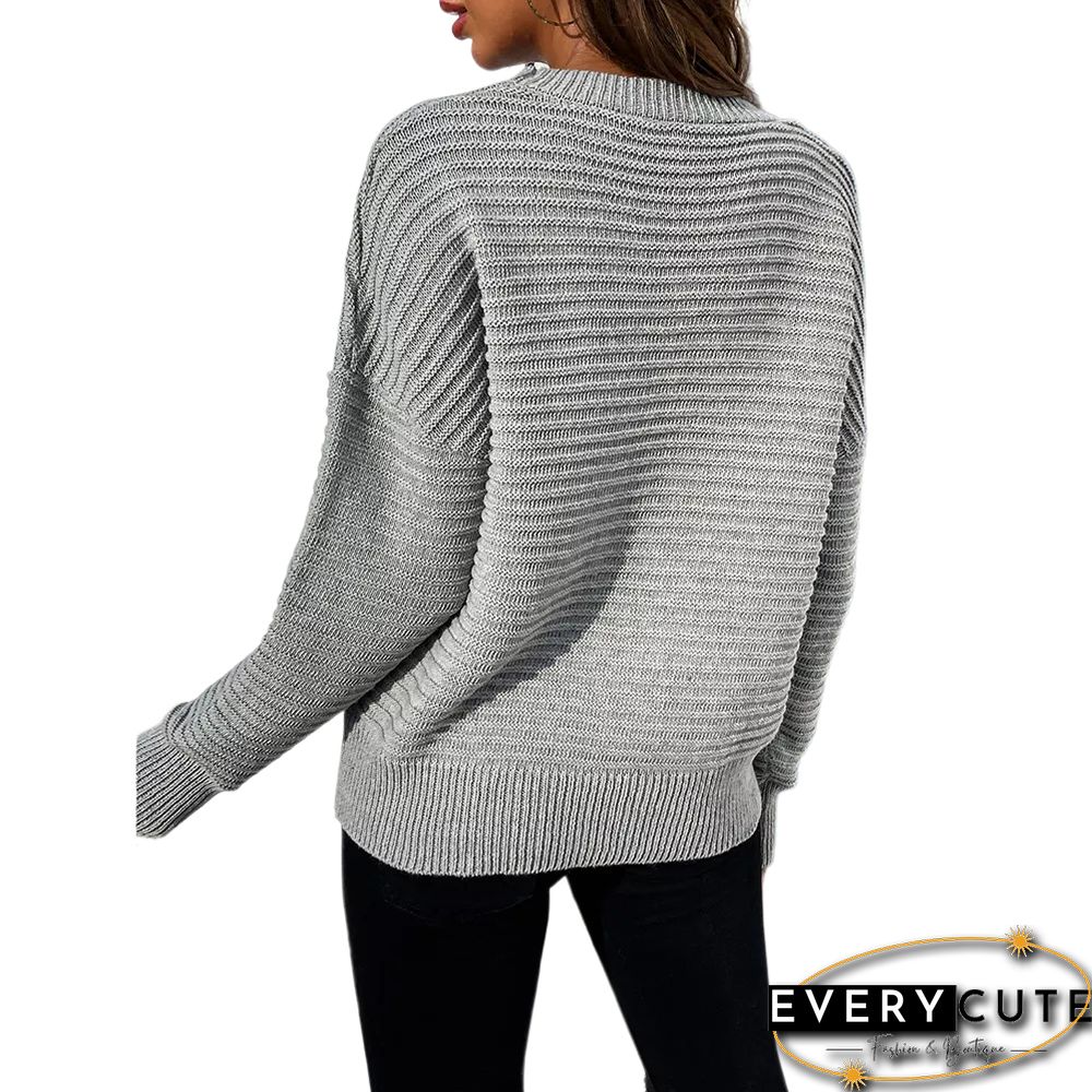 Solid Gray Front Cut-out Pullover Sweater