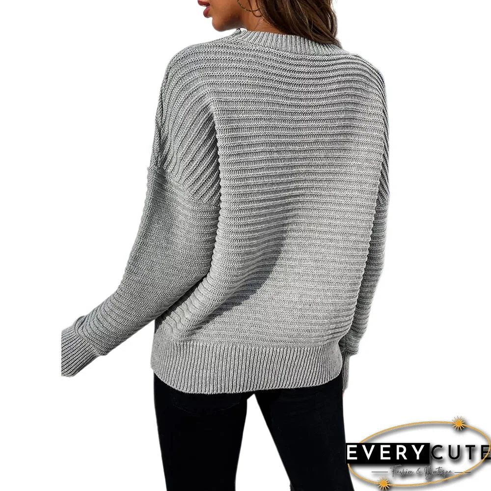 Solid Gray Front Cut-out Pullover Sweater