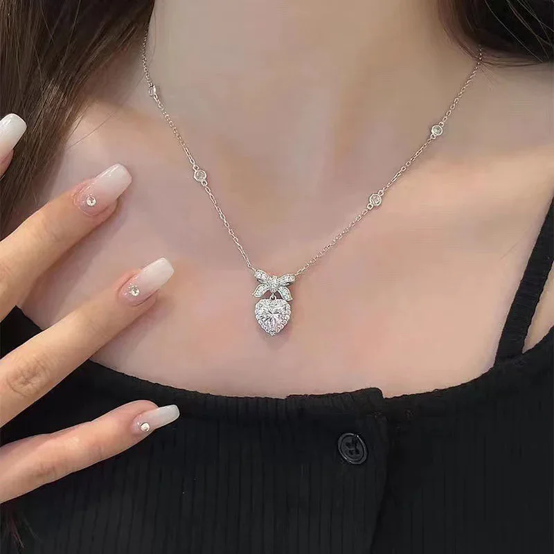 Heart Bowknot Diamond Bracelet Heart Necklace  - Pinkidollz