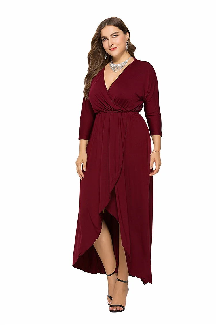 PASUXI Sexy V-Neck Batwing Sleeves Solid Dress: Wide Hip-Hugging Style for a Bold Look huanwei