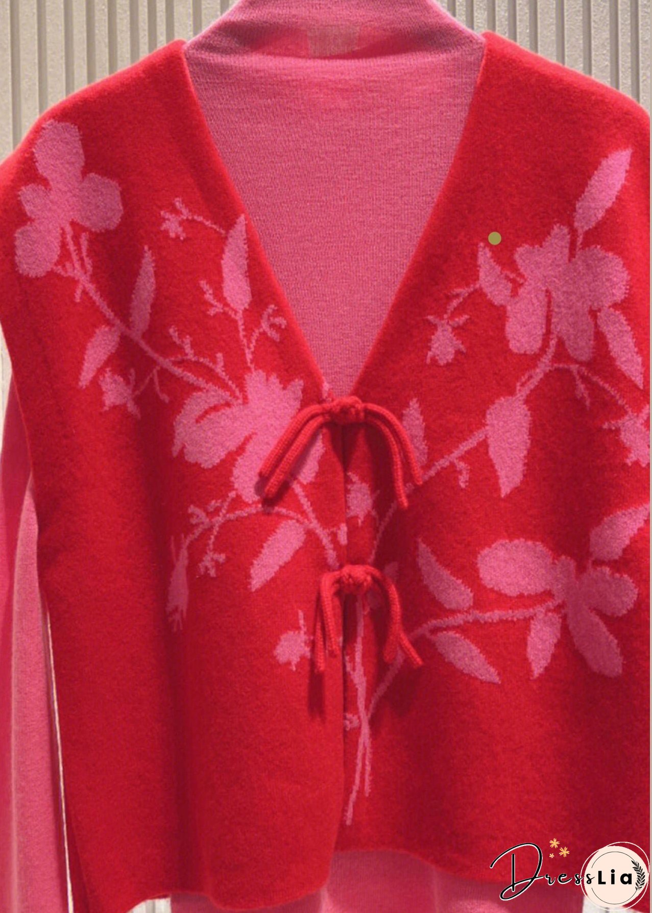 Loose Red Button Patchwork Tops And Waistcoat Knit Two Pieces Set Fall