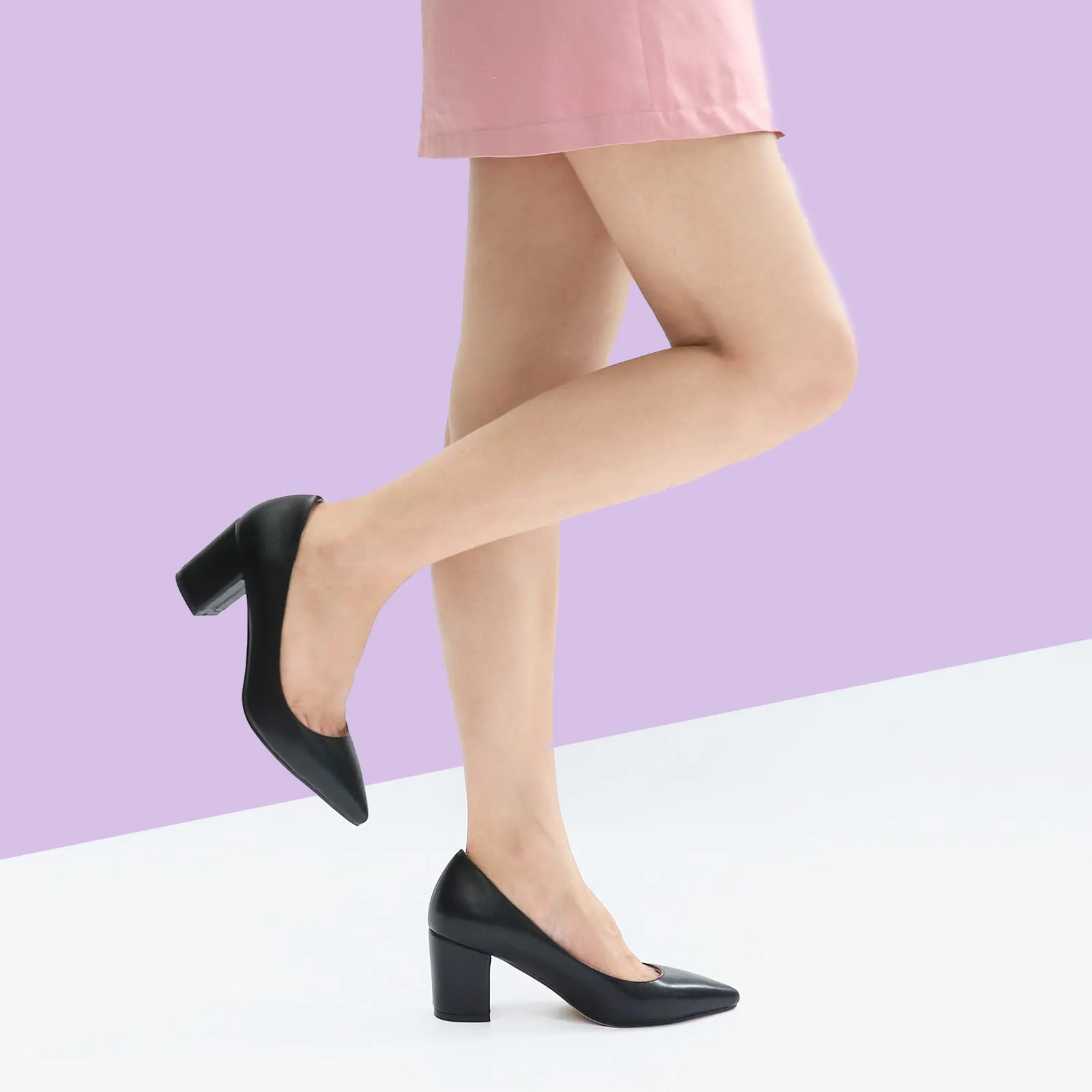 6.5cm /2.55 inch Chunky Heels Comfortable Middle Block Matte Pumps