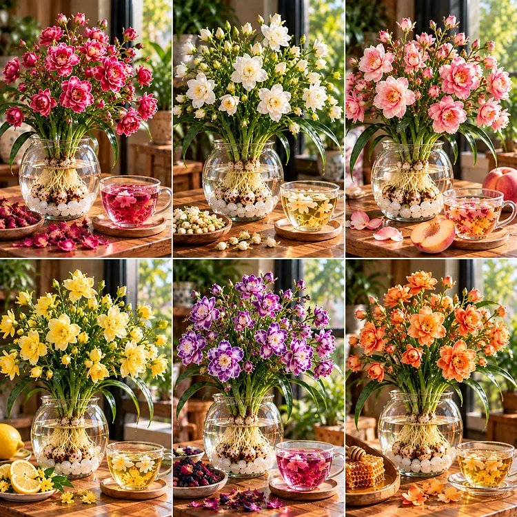 Double tea flower outdoor garden display