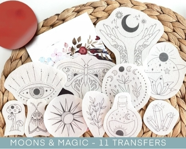 Water Soluble Moons and magic Embroidery Pattern，Peel and Stick Embroidery Kit