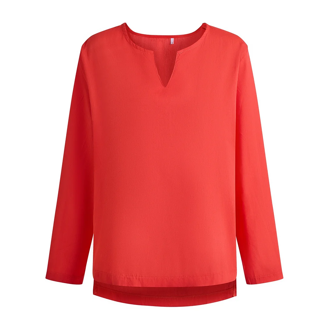 Uveng Uveng 2025 Men's Youth Chinese T-Shirt Cotton And T-Shirt Pure Color Loose Clothes Chinese Style V-Neck Men's Long-Sleeved Shirt