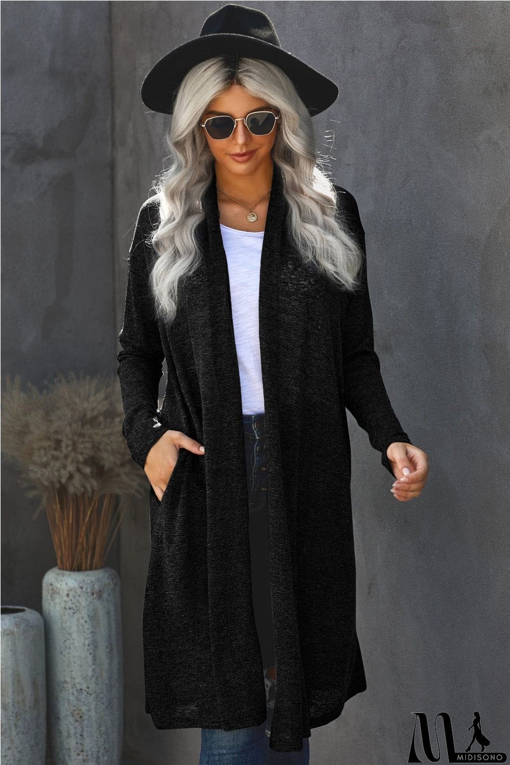 MidiSono - Slouchy Pocketed Knit Longline Cardigan
