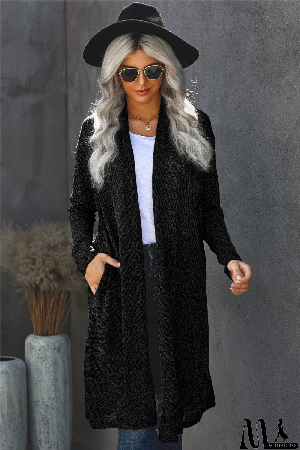 MidiSono - Slouchy Pocketed Knit Longline Cardigan