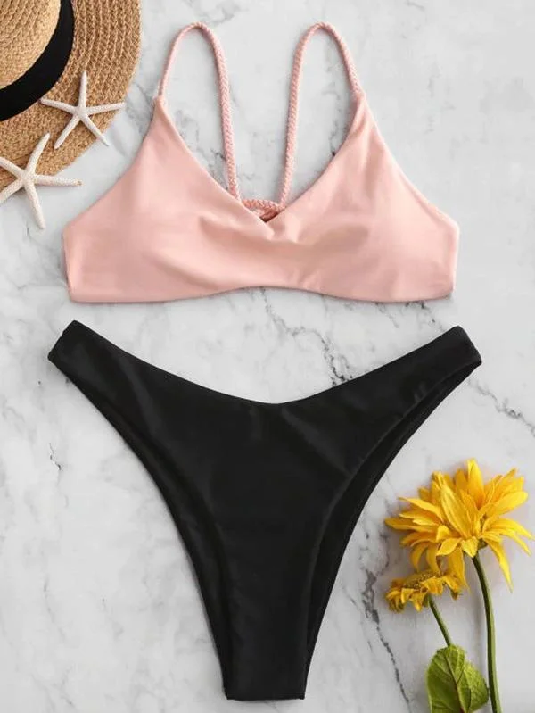 Solid Color Backless Split Bikini Swimsuit