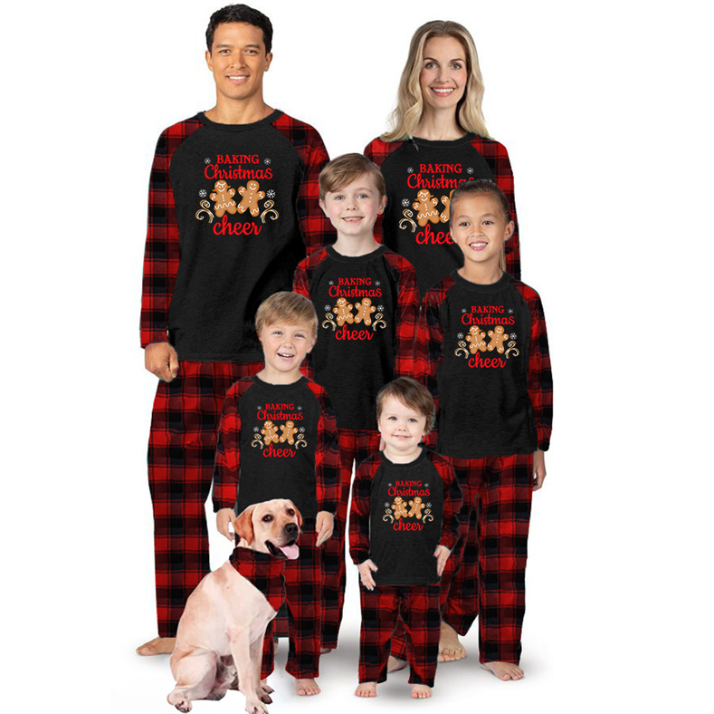 Family Matching Letter And Cute Gingerbread Man Print Christmas Pajamas Sets (with Pet Dog Clothes)