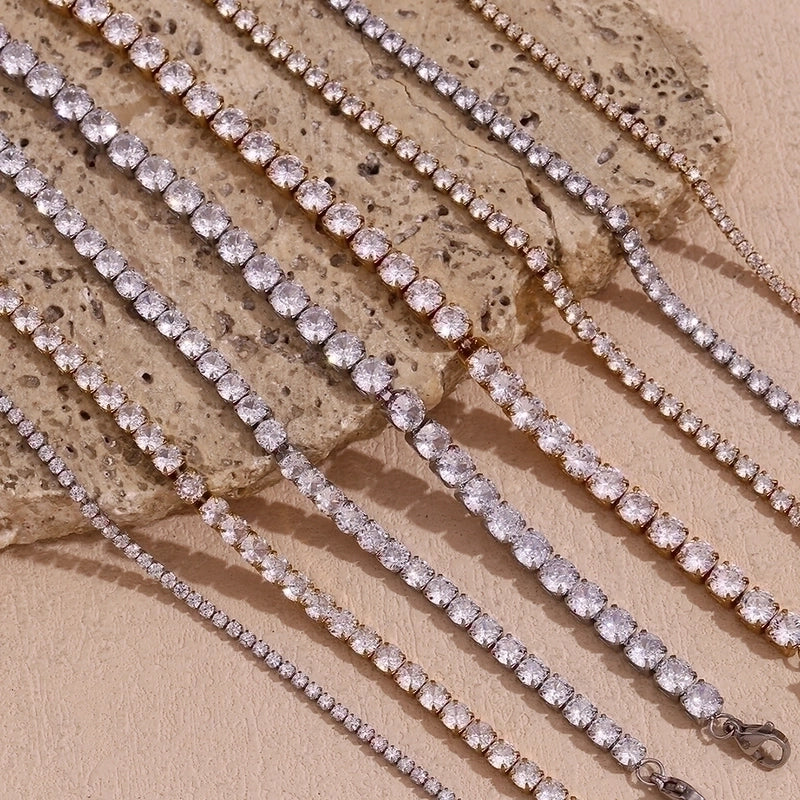 Basic Minimalist Classic Style Solid Color 304 Stainless Steel 18K Gold Plated Rhinestones Tennis Bracelet In Bulk