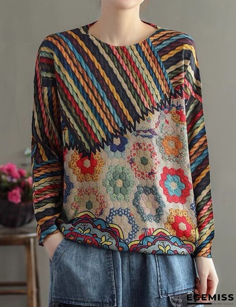 Autumn And Winter Loose Casual Pullover Round Neck Retro Sweater | EGEMISS