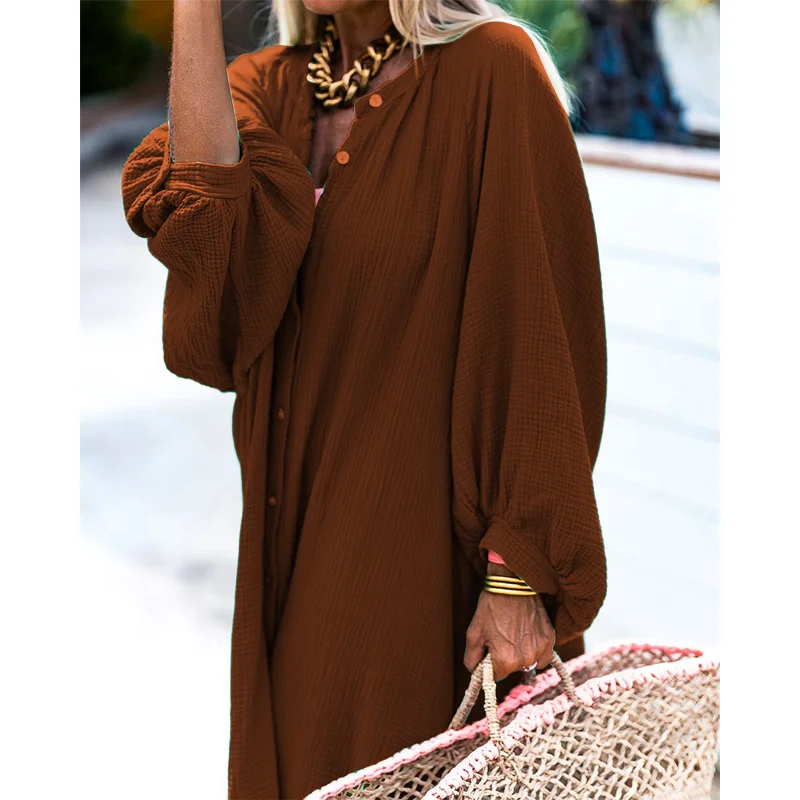 Woherb Woherb Spot 2024 Autumn / Winter New Ladies Solid Color Loose Holiday Wind Cardigan Long Dress-Outfit Ideas