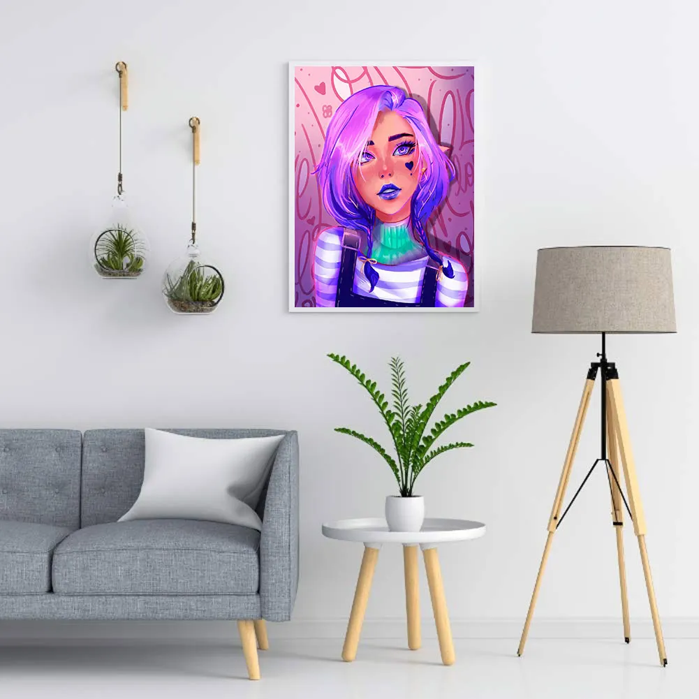 Full Round Diamond Painting 30*40cm - Purple Hair Girl