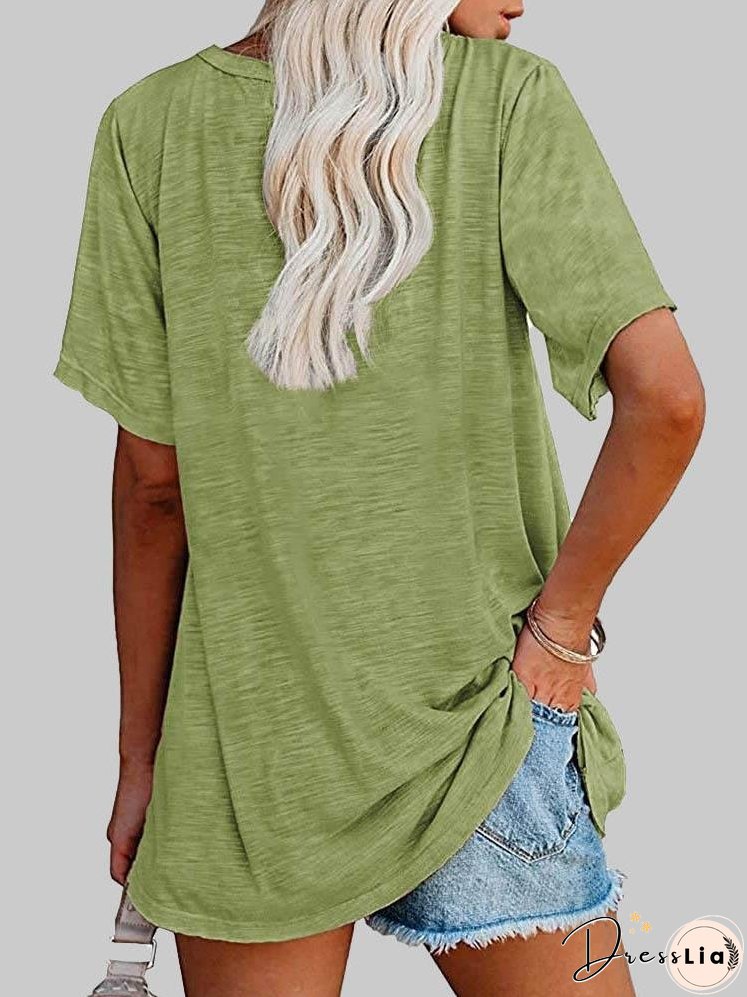 Solid Color Ribbed Knit T-Shirt