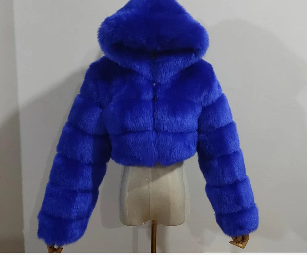 Uveng Fur Imitation Fox Stitching Hooded Long Coats