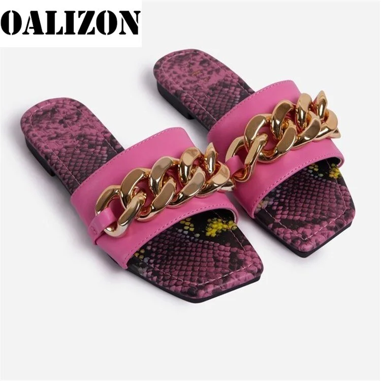 Female Women Summer New 2021 Fashion Chains Flat Open Toe Sandal Slippers Shoes Sexy Woman Lady Flip Flops Slides Slippers Shoes