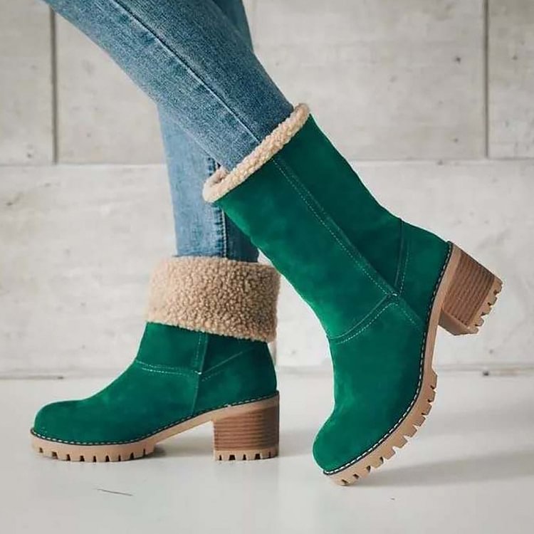 Casual Fleece Round Head Sewing Line Thick Heel Boots