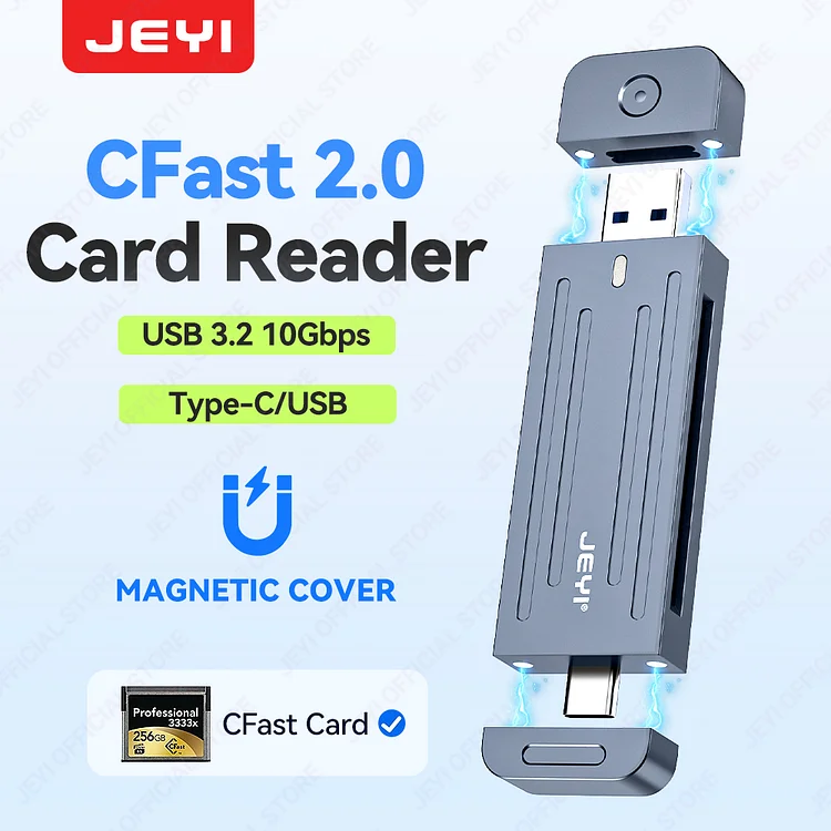 JEYI Magnetic CFast 2.0 Card Reader 10Gbps High-Speed Aluminum Alloy Shell for PC/Tablet Lossless transmission 4K photo/3D video